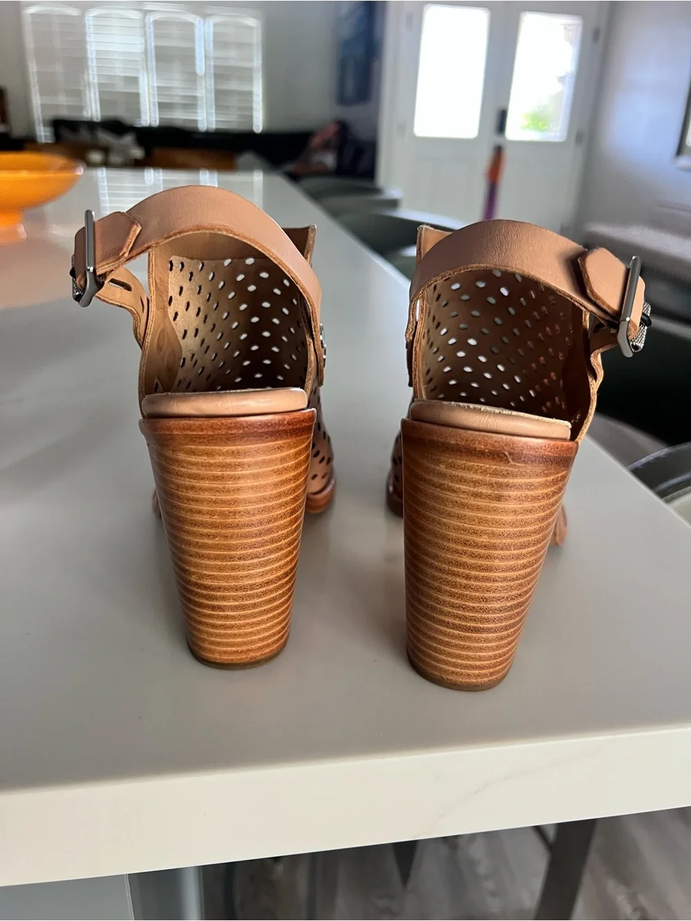 rag & bone Perforated Peep-Toe Sandal in Cognac